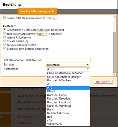 Bestellungen mit Kostenstelle